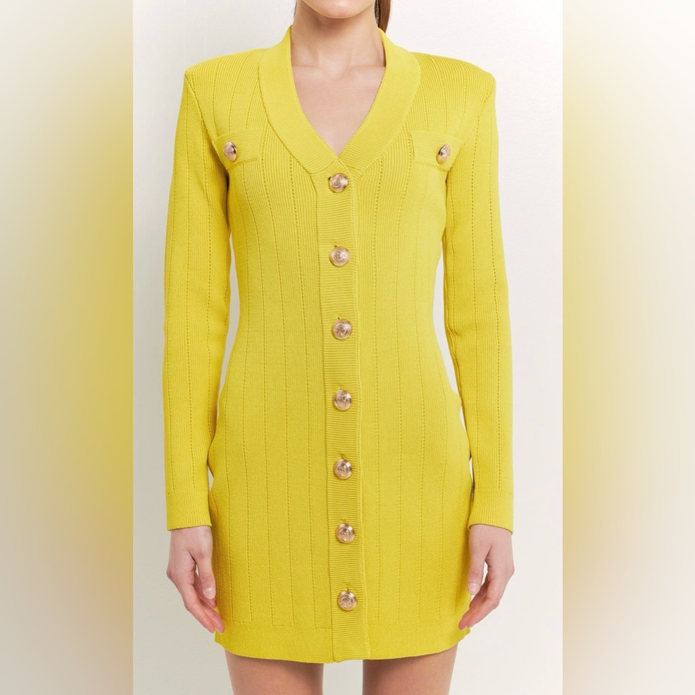 Endless Rose Shank Button V-Neckline Knit Mini Dress - Picture 3 of 15